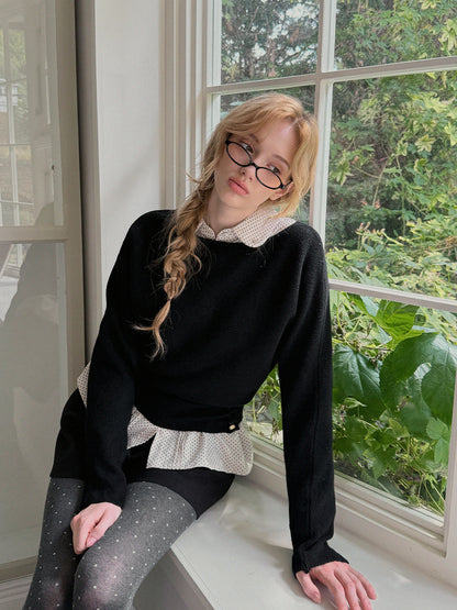 Itco Boatneck Waist Button Knit Top