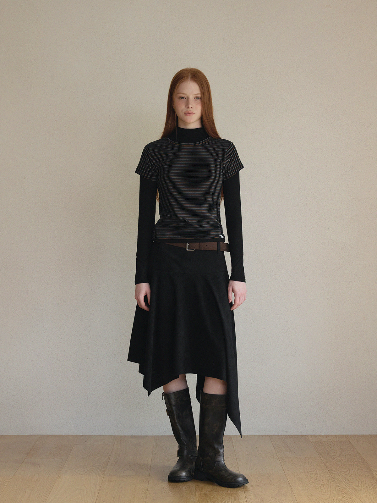 Aden Asymmetrical Suede Midi Skirt (with Belt Set)