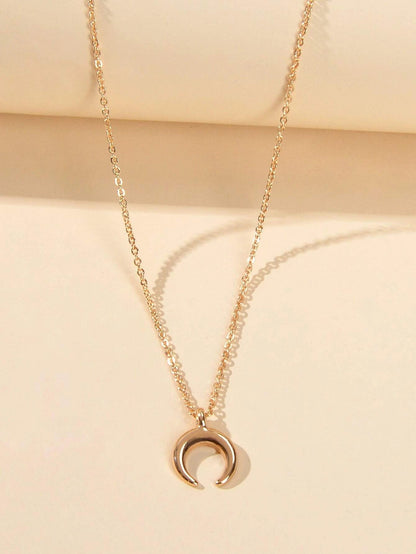 Trendy Horn Pendant Necklace Woman Teens Half Moon Crescent Charm Accessories-3