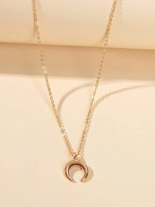 Trendy Horn Pendant Necklace Woman Teens Half Moon Crescent Charm Accessories-3