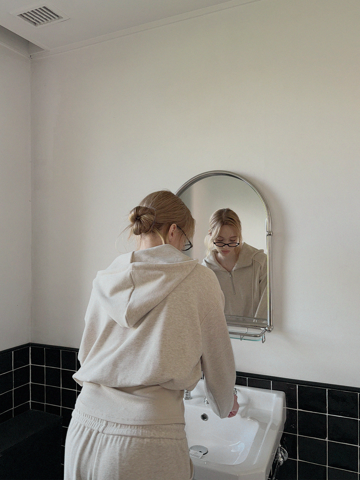 Layered Half-Zip Sweatshirt and Wide Long Pants