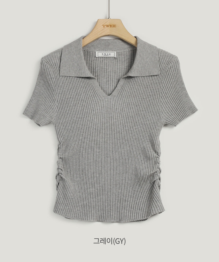 [TWEE] Floy Collar Shirring Crop Knit-7