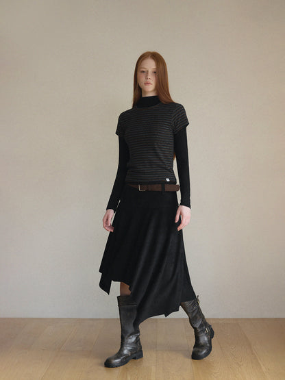 Aden Asymmetrical Suede Midi Skirt (with Belt Set)