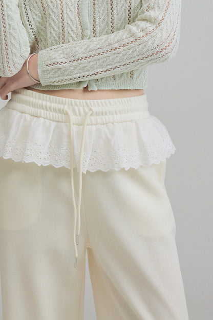 Elfo Lace Color Block Wide-Leg Pants