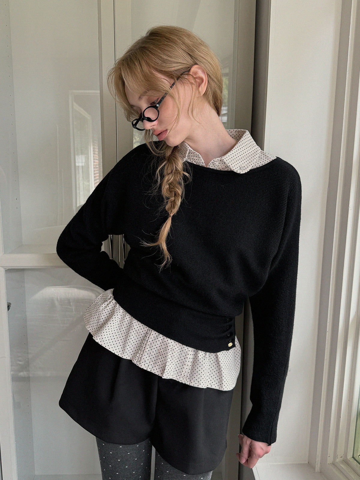 Itco Boatneck Waist Button Knit Top