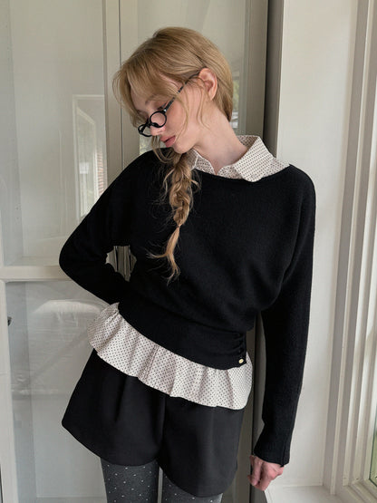 Itco Boatneck Waist Button Knit Top