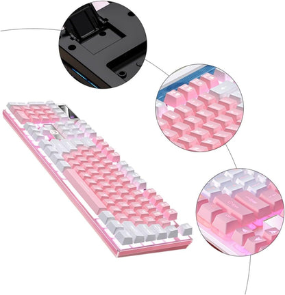 RGB Mechanical Gaming Keyboard 104 Keys, Wired, Full Size (Pink)