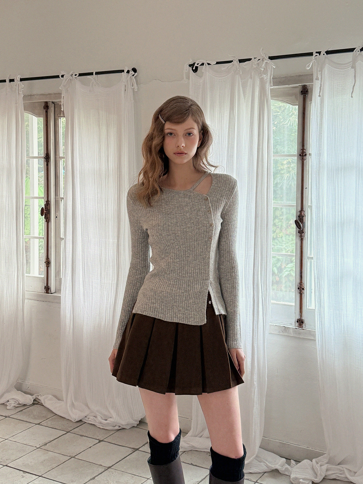 Corning Cut-Out Button Knit