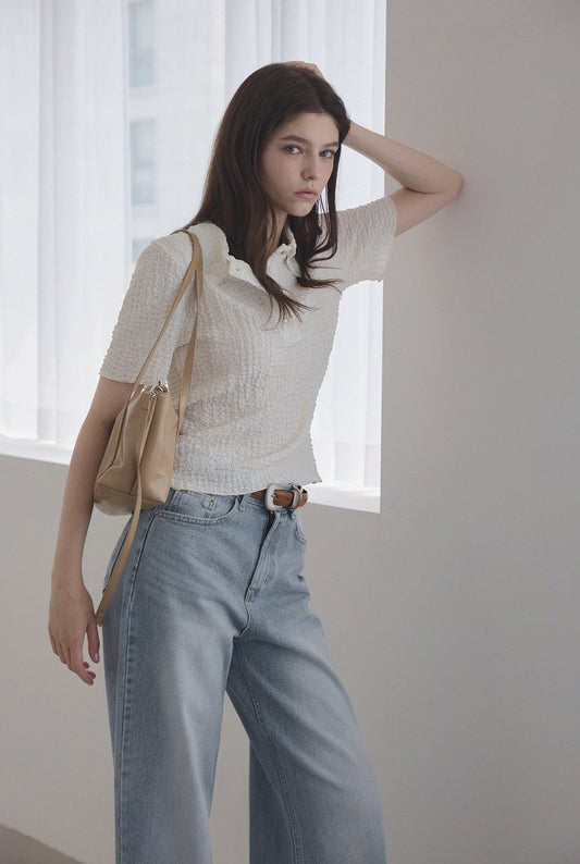 Casual Baggy Embossed Collar T-Shirt