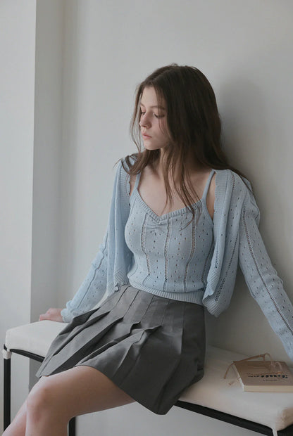 Zden Knit Tank & Cardigan Set Blue