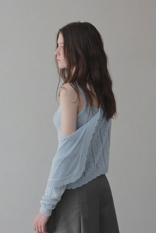 Zden Knit Tank & Cardigan Set Blue