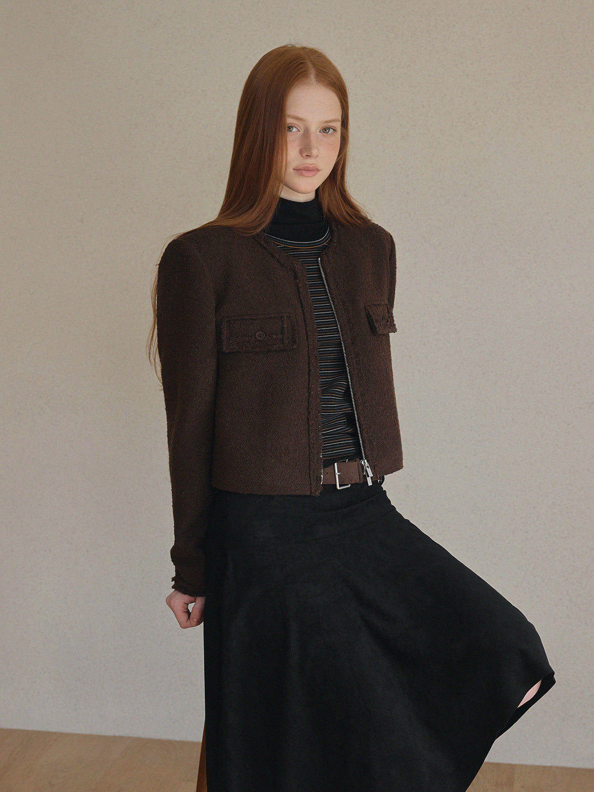 Aden Asymmetrical Suede Midi Skirt (with Belt Set)