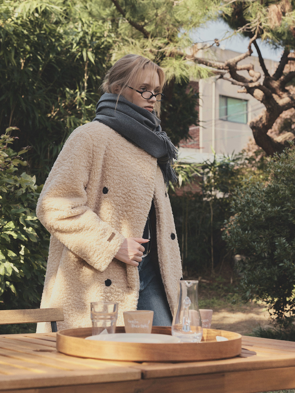 Vaan Collar Teddy Fur Long Coat