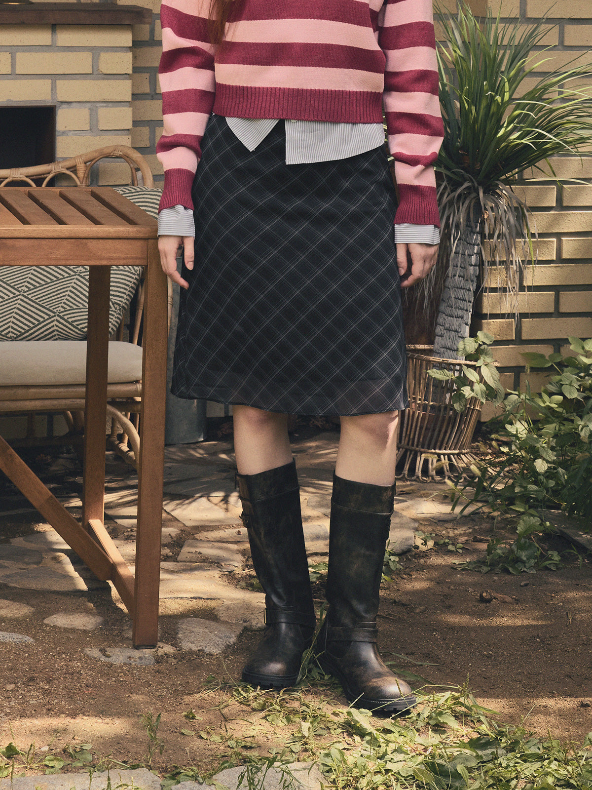 Bennu Check Chiffon Midi Skirt