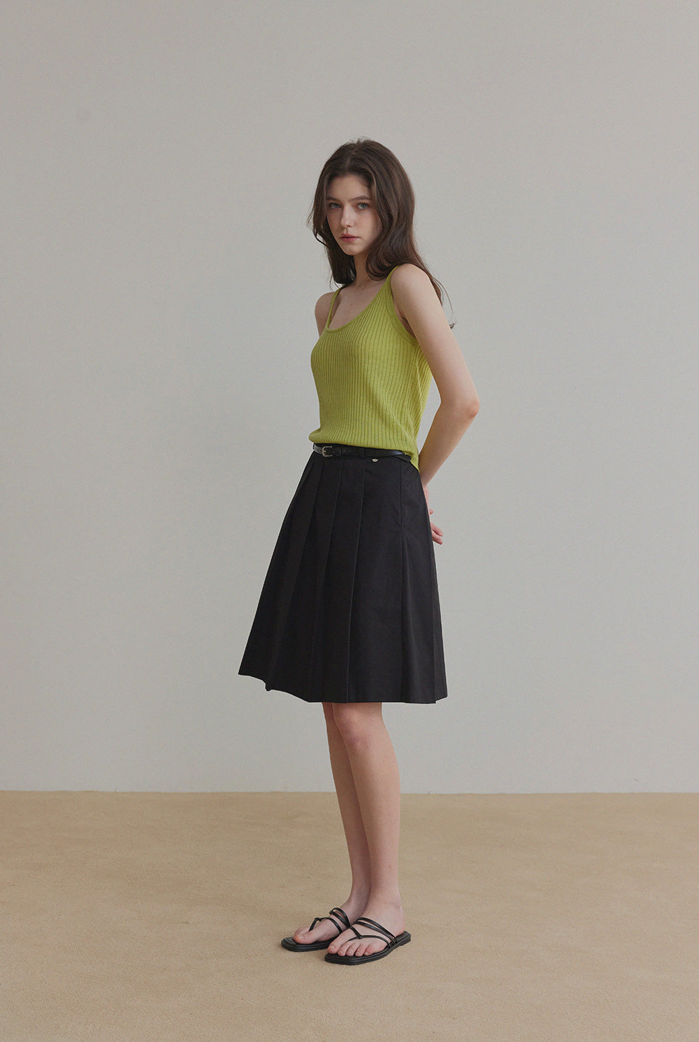 Sia Ribbed Knit Sleeveless Tee Fresh Green