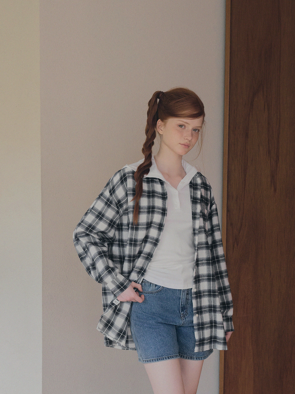 Rand Check Oversized Long Sleeve Shirt