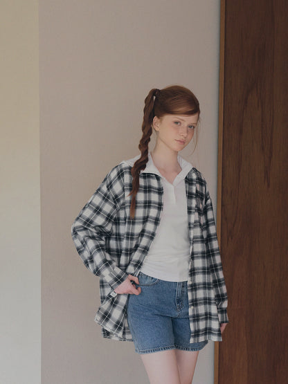 Rand Check Oversized Long Sleeve Shirt