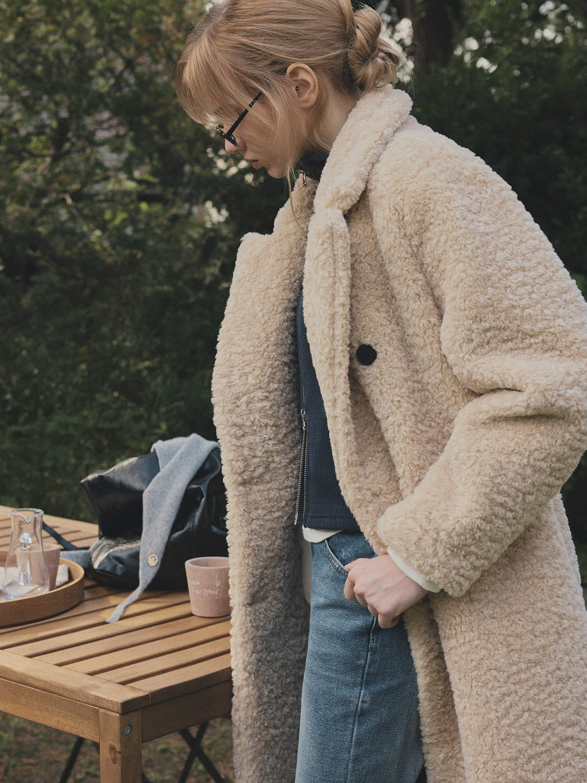 Vaan Collar Teddy Fur Long Coat