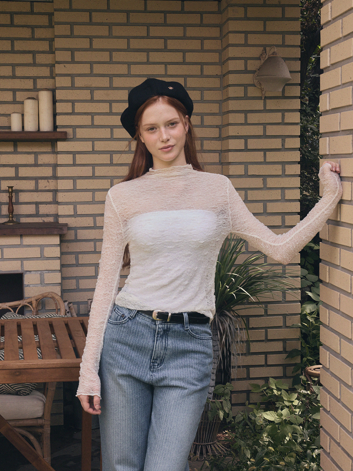 Wooden Sheer Wrinkle Long-Sleeve T-Shirt