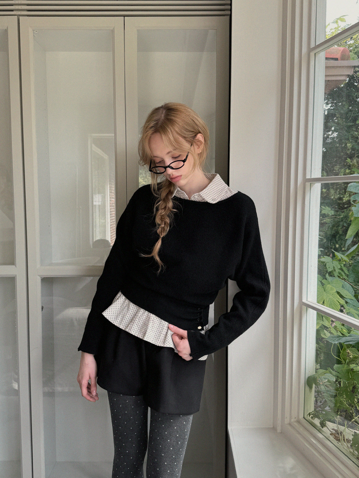 Itco Boatneck Waist Button Knit Top