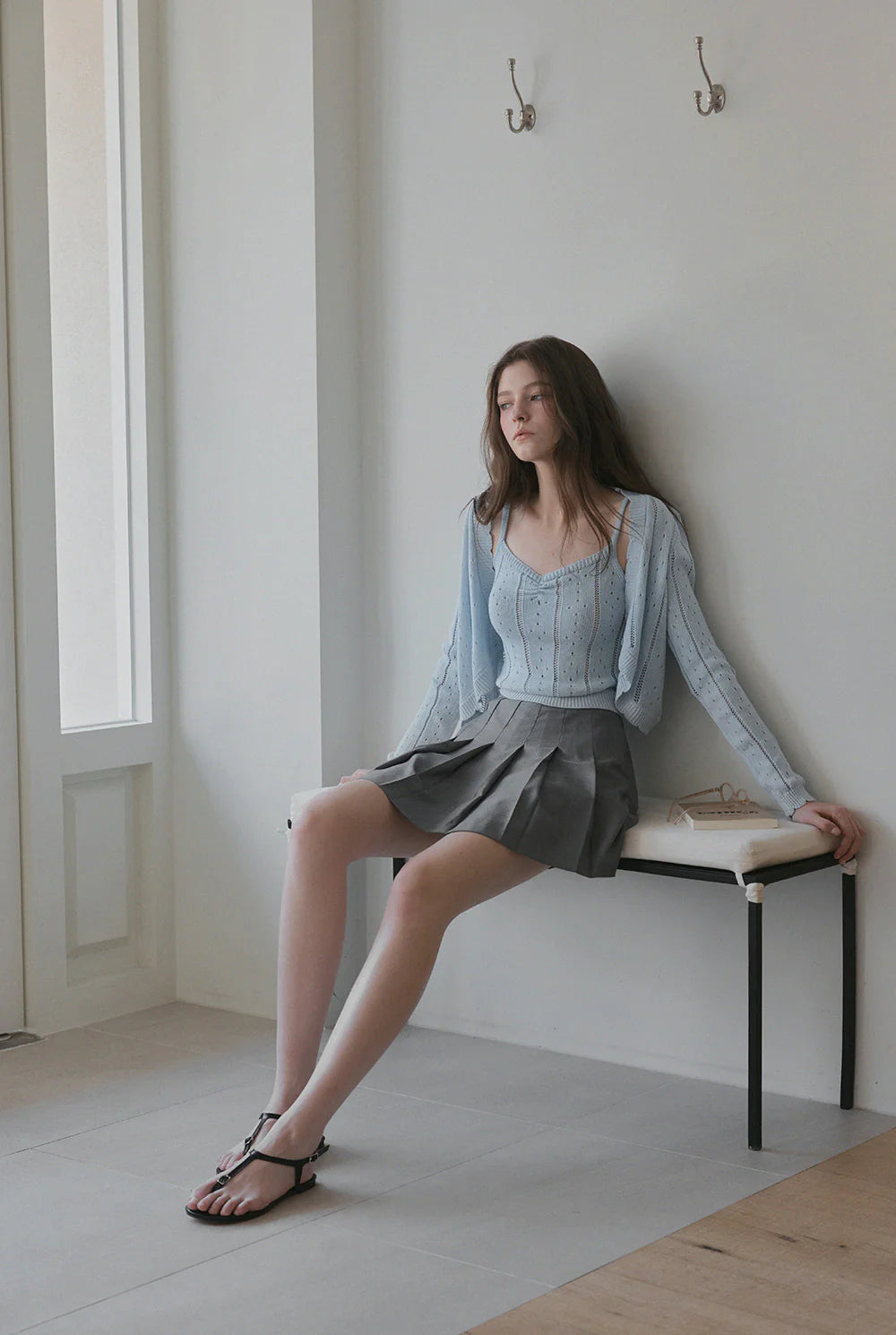 Zden Knit Tank & Cardigan Set Blue