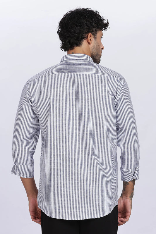 Dark Blue Striped Linen Shirt 100% Premium Linen, Minimal Style