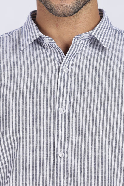 Dark Blue Striped Linen Shirt 100% Premium Linen, Minimal Style