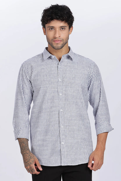 Dark Blue Striped Linen Shirt 100% Premium Linen, Minimal Style