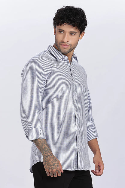 Dark Blue Striped Linen Shirt 100% Premium Linen, Minimal Style