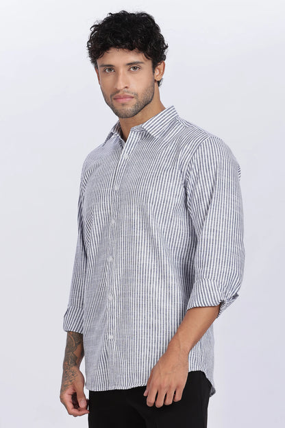 Dark Blue Striped Linen Shirt 100% Premium Linen, Minimal Style