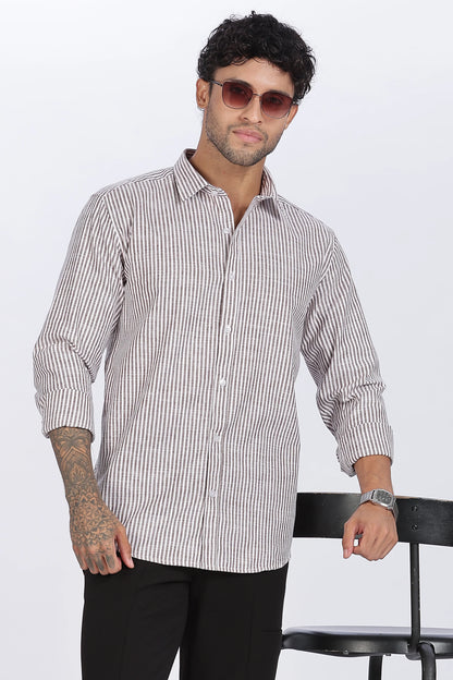 Brown Striped Linen Shirt 100% Linen, Minimal & Timeless Style
