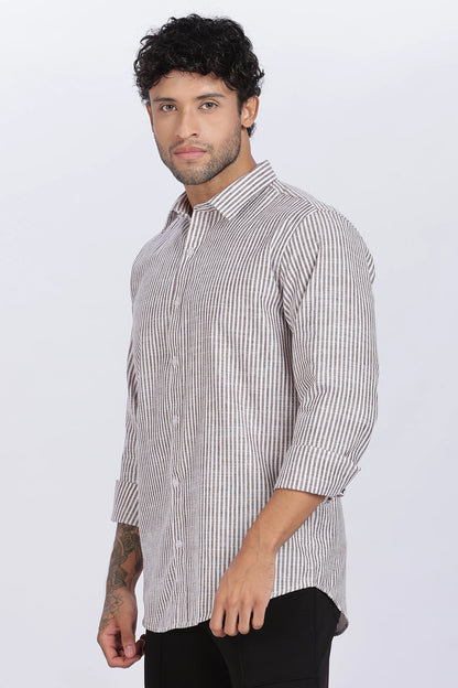 Brown Striped Linen Shirt 100% Linen, Minimal & Timeless Style