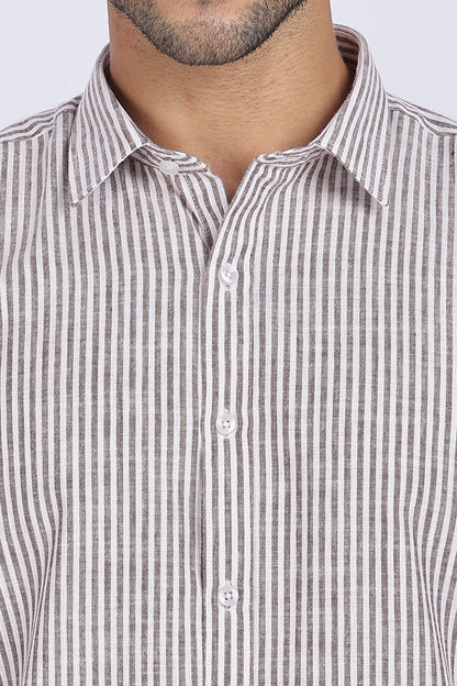 Brown Striped Linen Shirt 100% Linen, Minimal & Timeless Style