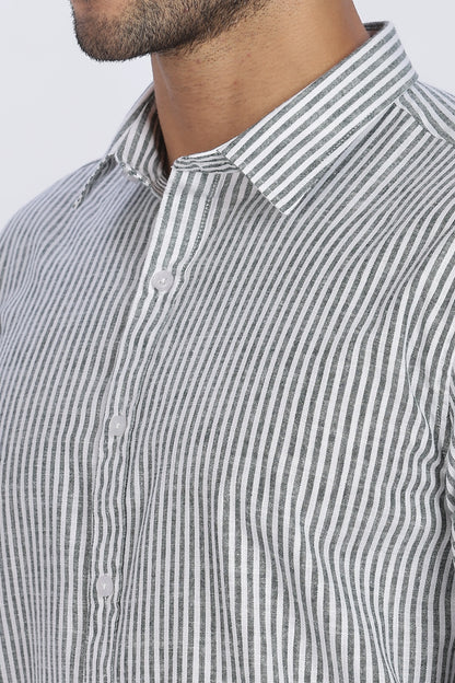 Light Green Striped Linen Shirt 100% Premium Linen, Minimal Style