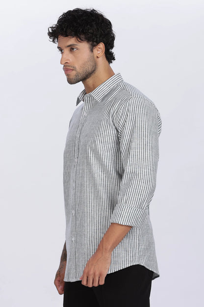 Light Green Striped Linen Shirt 100% Premium Linen, Minimal Style
