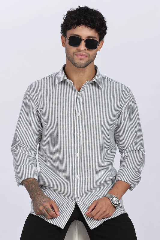Light Green Striped Linen Shirt 100% Premium Linen, Minimal Style