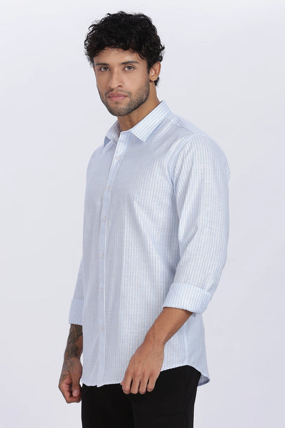 Light Blue Striped Linen Shirt 100% Premium Linen, Minimal Style