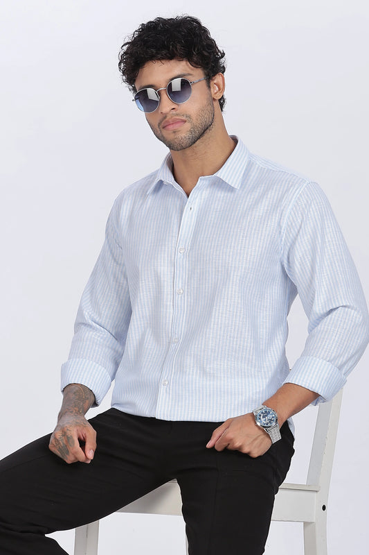 Light Blue Striped Linen Shirt 100% Premium Linen, Minimal Style