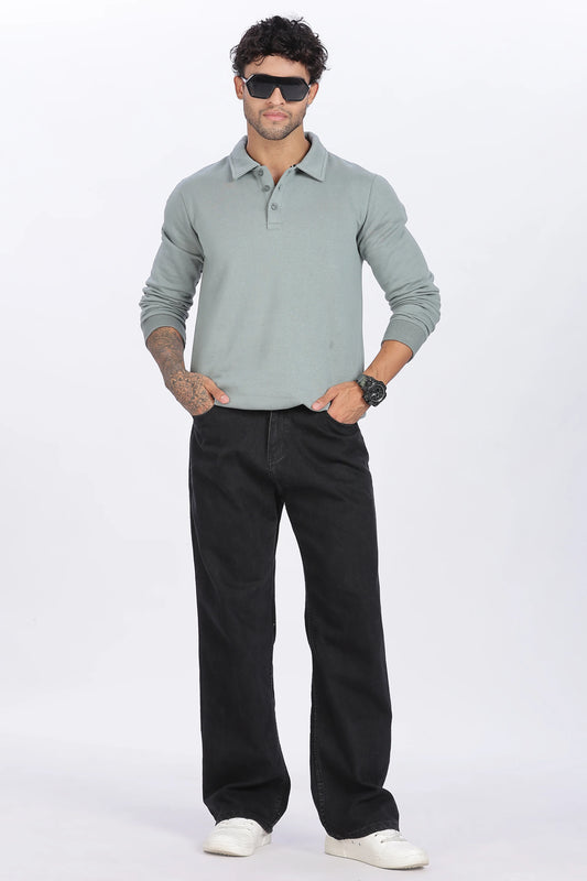 Green Buttoned Sweatshirt Minimal Style & Premium Quality