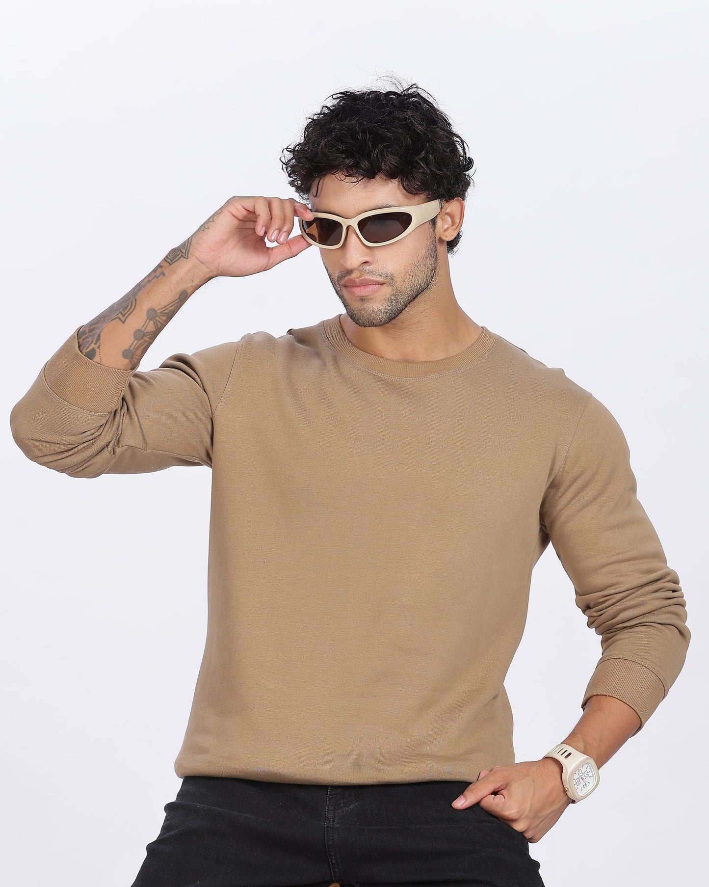 Khaki Sweat Shirt Minimal Style & Everyday Comfort