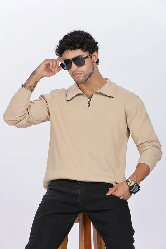 Light Beige Quarter-Zip Sweatshirt Minimal & Premium Comfort