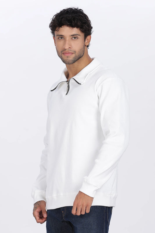 Minimal White Quarter-Zip Sweatshirt Premium Comfort & Style