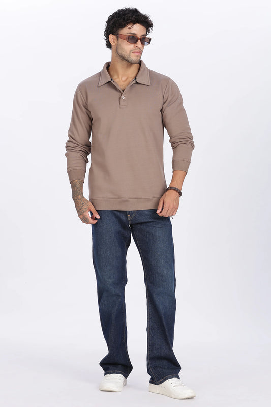Taupe Buttoned Sweatshirt Minimal Style & Everyday Comfort
