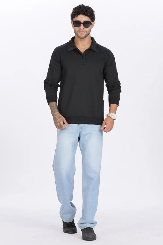 Black Button-Up Sweatshirt Minimal & Comfortable Essential