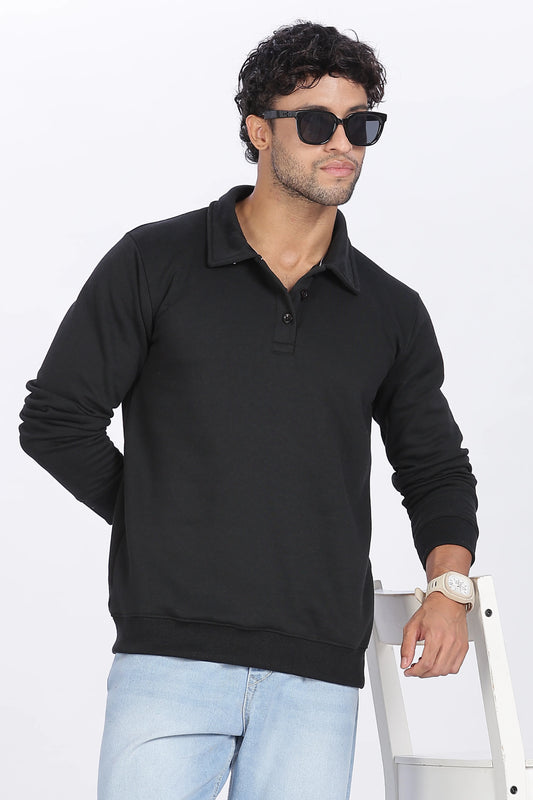 Black Button-Up Sweatshirt Minimal & Comfortable Essential
