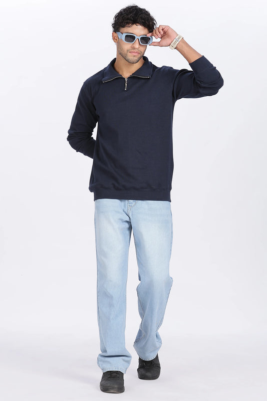 Navy Blue Quarter-Zip Sweatshirt Minimal Style & Premium Quality