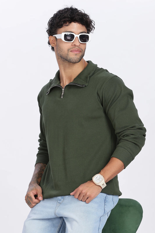 Green Quarter-Zip Sweatshirt Minimal, Comfortable & Stylish