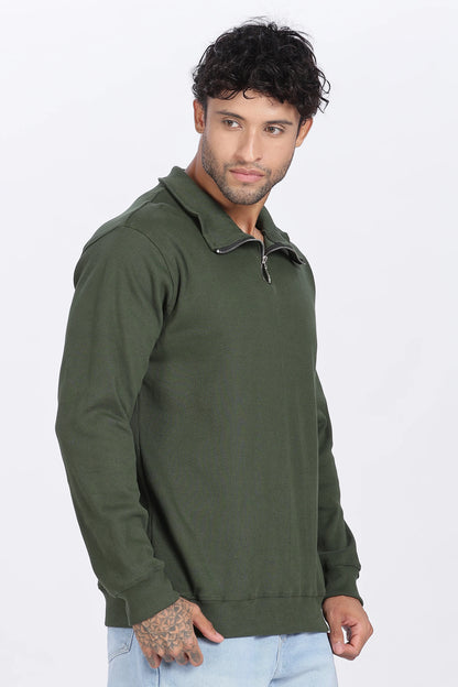 Green Quarter-Zip Sweatshirt Minimal, Comfortable & Stylish