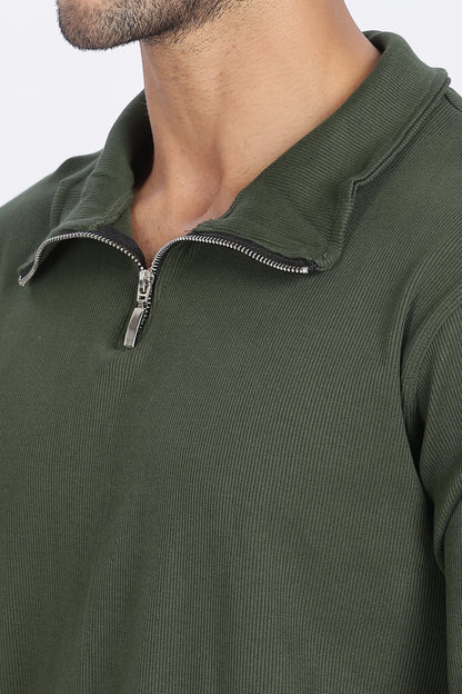 Green Quarter-Zip Sweatshirt Minimal, Comfortable & Stylish