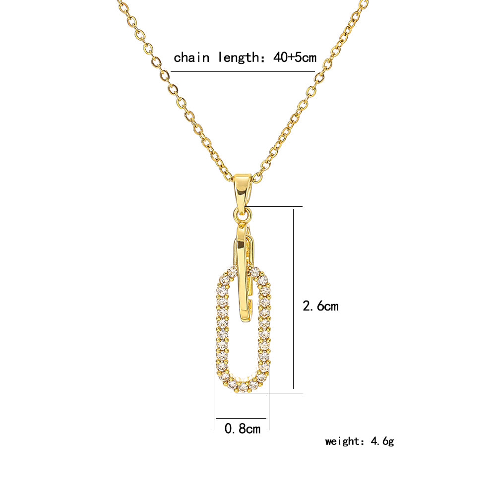 18K Gold Plated Paperclip Zircon Pendant Necklace